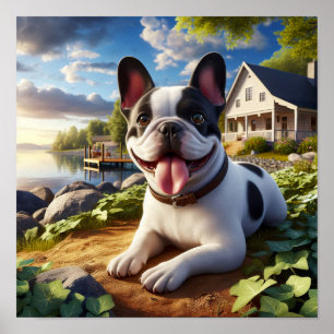 Charming French Bulldog in a Countryside Scene Poster