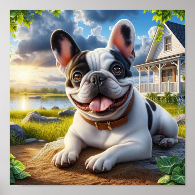 Charming French Bulldog in a Countryside Scene Poster (Front)