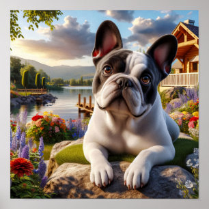 Charming French Bulldog in a Countryside Scene Poster