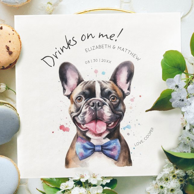 Charming French Bulldog Waiter Watercolor Napkin (Creator Uploaded)