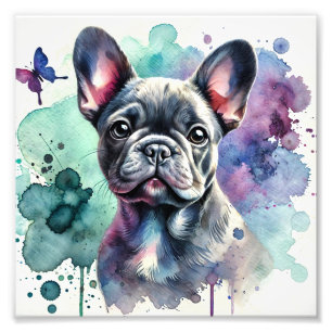 Charming French Bulldog Watercolor Photo Print