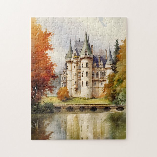 Charming French Castle Watercolor Puzzle (Vertical)