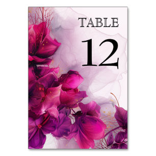 💍Charming Fuchsia Enchantment: Watercolor Table Number