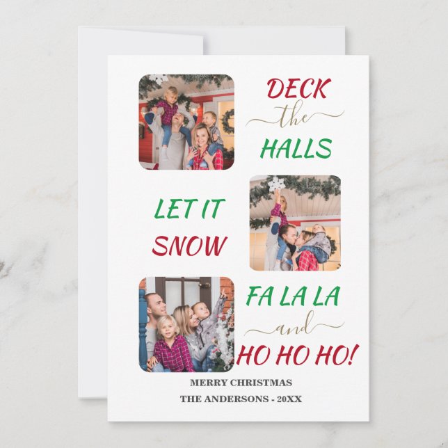 Charming Fun Colourful Three Photos Christmas  Holiday Card (Front)