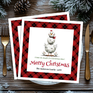 Charming Funny Chickens Editable Personalized Xmas Napkin