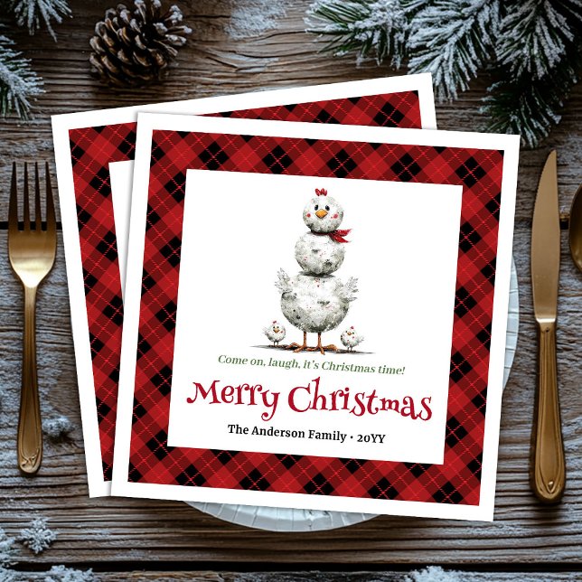Charming Funny Chickens Editable Personalized Xmas Napkin (Charming Funny Chickens Editable Personalized Holiday Christmas Napkins

)