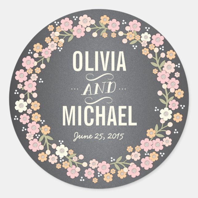 Charming Garden Floral Wreath Personalised Sticker (Front)