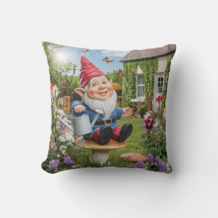 Charming Garden Gnome with Watering Can Cushion