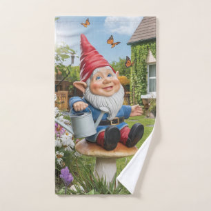 Charming Garden Gnome with Watering Can Hand Towel