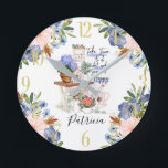Charming Gardener Floral First Name Round Clock<br><div class="desc">This sings out feelings of peace and serenity - with lovely colours and the ability to personalise the first name. It is always important to take time out to do the things that bring us joy. Any design questions just send a chat or an email to charmdesignstudio@rcn.com and we’ll be...</div>