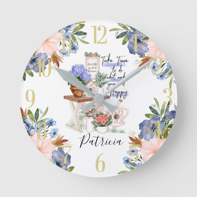 Charming Gardener Floral First Name Round Clock (Front)
