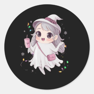 Charming ghost character at Halloween festiSticker Classic Round Sticker