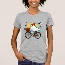 Charming Ghost on Bicycle Halloween Design with Fl