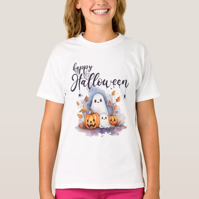 Charming Ghost Pumpkin Spider Halloween T-Shirt (Front)