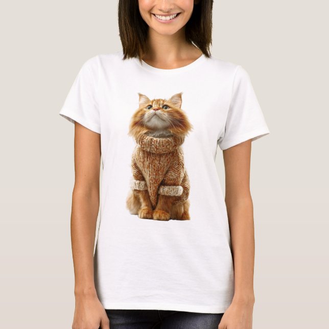 Charming Ginger Cat in Cosy Knitted Sweater (Front)