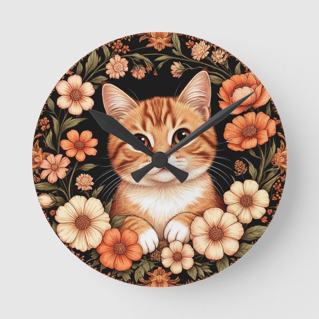 Charming Ginger Cat Round Clock (Front)
