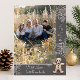 Charming Gingerbread Man   Grey Photo Card