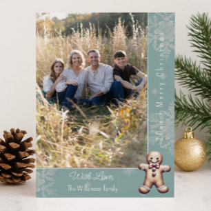 Charming Gingerbread Man   Teal Photo Card