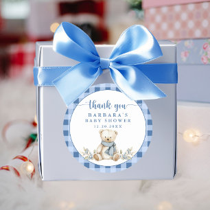 Charming Gingham Teddy Bear Baby Shower Thank You Classic Round Sticker