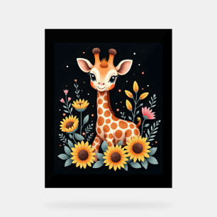Charming Giraffe Surrounded By Flowers Long Sleeve Acrylic Sign