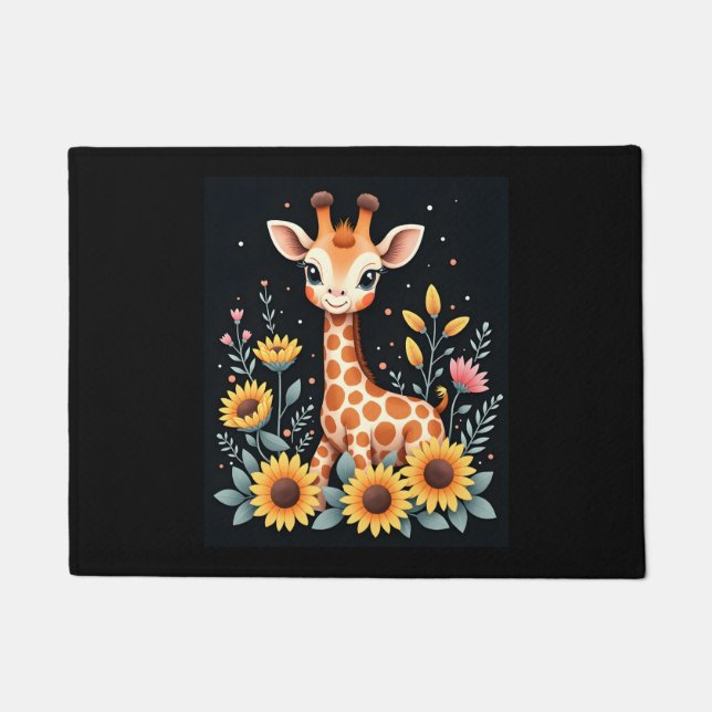 Charming Giraffe Surrounded By Flowers Long Sleeve Doormat (Front)