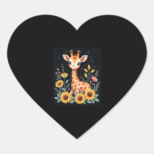 Charming Giraffe Surrounded By Flowers Long Sleeve Heart Sticker