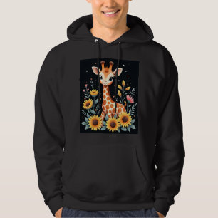 Charming Giraffe Surrounded By Flowers Long Sleeve Hoodie