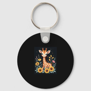 Charming Giraffe Surrounded By Flowers Long Sleeve Key Ring