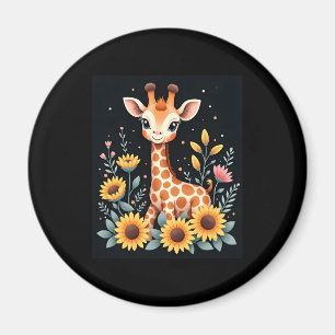Charming Giraffe Surrounded By Flowers Long Sleeve Magnet