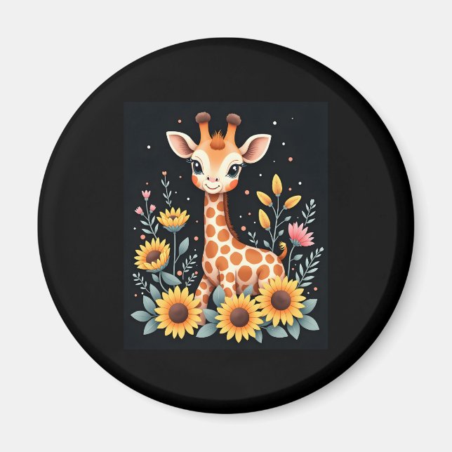 Charming Giraffe Surrounded By Flowers Long Sleeve Magnet (Front)