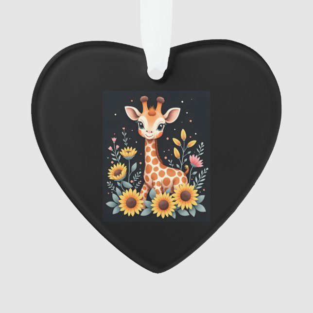 Charming Giraffe Surrounded By Flowers Long Sleeve Ornament (Front)