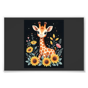 Charming Giraffe Surrounded By Flowers Long Sleeve Photo Print