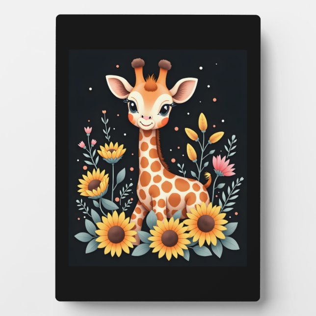 Charming Giraffe Surrounded By Flowers Long Sleeve Plaque (Front)