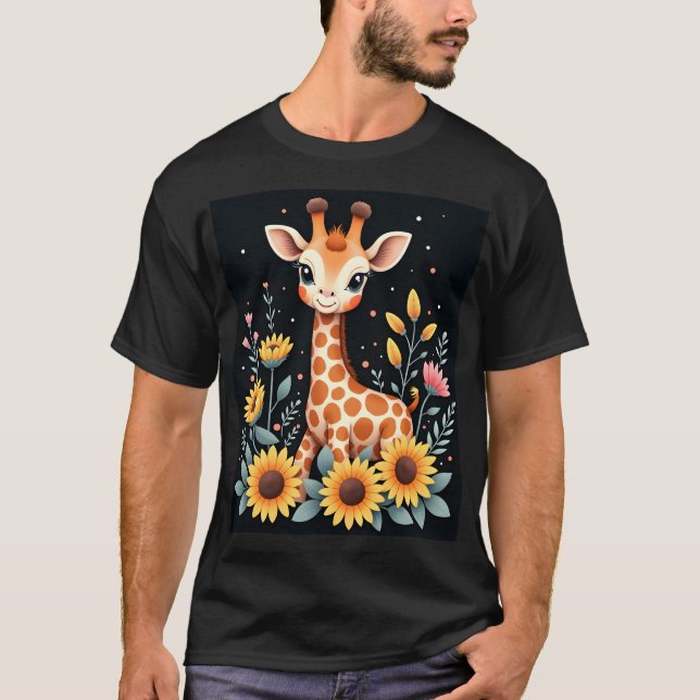 Charming Giraffe Surrounded By Flowers Long Sleeve T-Shirt (Front)