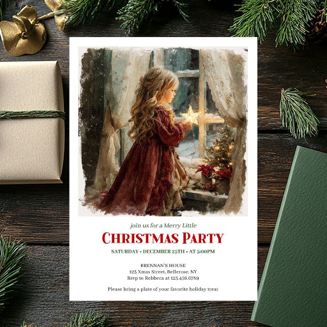 Charming girl awaits Santa editable Christmas  Invitation (Charming girl awaits Santa editable Christmas invite)