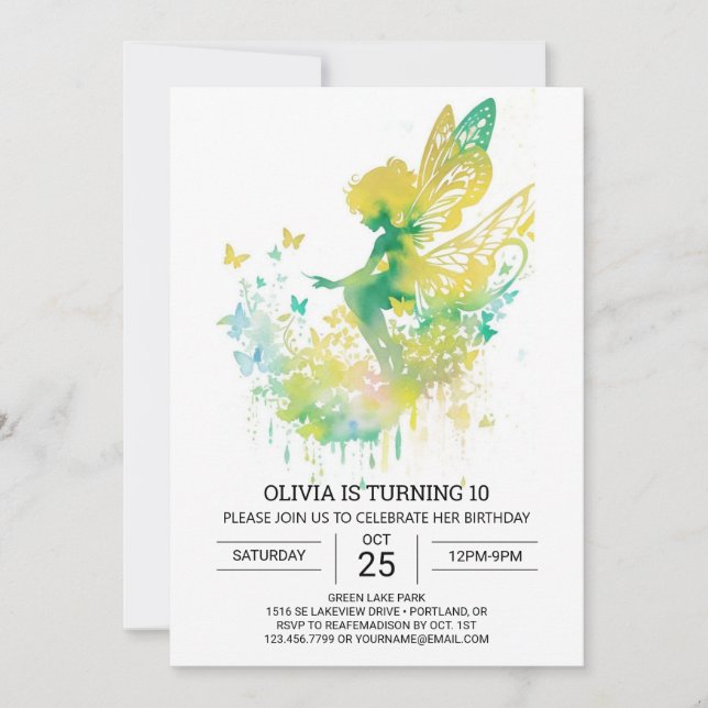 Charming Girly Fairy Birthday Invitation (Front)