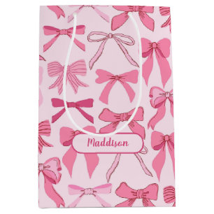 Charming Girly Pink Bow Knots Pattern  Medium Gift Bag