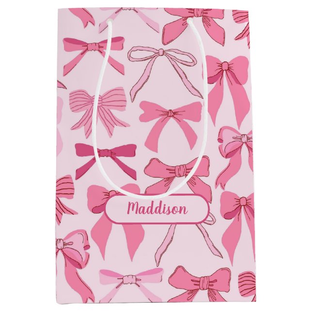 Charming Girly Pink Bow Knots Pattern  Medium Gift Bag (Front)