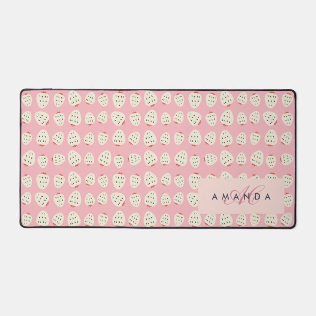 Charming Girly Strawberry Pattern Monogram Gifts Desk Mat (Front)