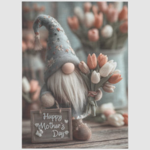 Charming Gnome Holding a "Happy Mother's Day" Sign Tissue Paper
