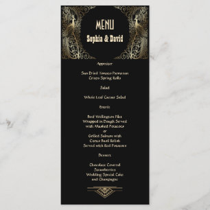 Charming Gold Art Deco Peacocks Wedding Menu