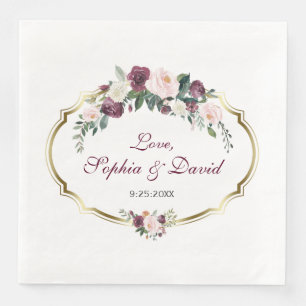 Charming Gold Burgundy Blush Floral Wedding Napkin