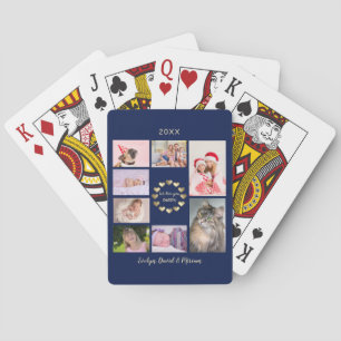 Charming Gold Family Photo Collage Father’s Day Playing Cards