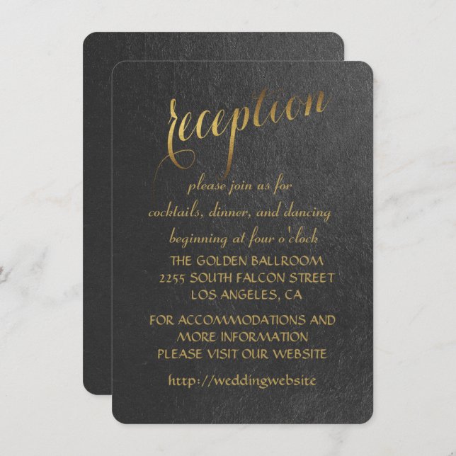 Charming Gold Foil Black Wedding Reception Invitation (Front/Back)