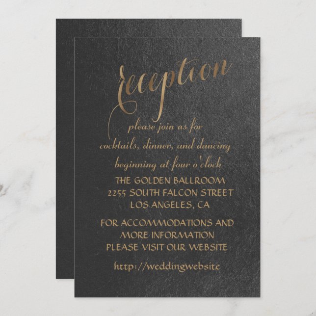 Charming Gold Foil Black Wedding Reception Invitation (Front/Back)