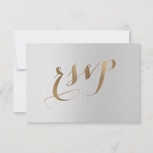 Charming Gold Foil Grey Wedding RSVP Card (Front)