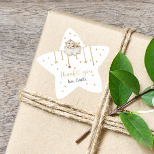 Charming Golden Star Shaped Owl Baby Shower Sticker