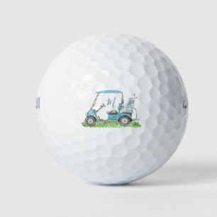 Charming Golf Cart Blue Monogram Watercolor Balls
