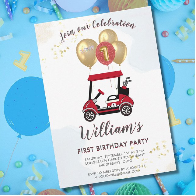 Charming Golf Cart First Birthday Boy  Invitation (Creator Uploaded)