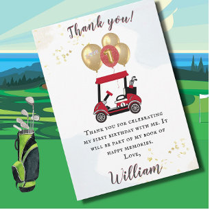 Charming Golf Cart First Birthday Boy Thank You Invitation
